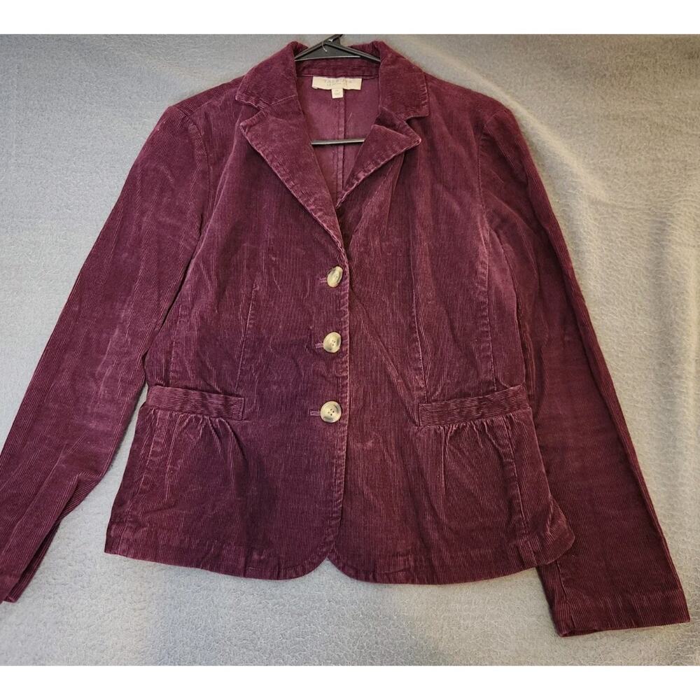 Talbots Corduroy Jacket Womans Sz 8P Plum Office Wear Fitted Waist Long Sleeve